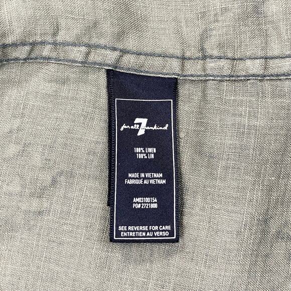 7 For All Mankind Linen Green Camouflage Style Short Sleeve Button Shirt M Camo - Picture 5 of 7